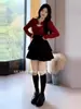 [Cielo Estrellado de Amante] Talla Grande Diseño mm Corte Cut Out Plisado Asimétrico Look Adelgazante Traje de Camiseta de Manga Larga