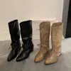 Botas holgadas de punta fina estilo vintage relajado 2026 Primavera/Verano Nuevas Botas vaqueras versátiles Botas de jinete de tacón grueso adelgazantes