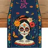 Nuevo Camino de Mesa Mexicano del Día de Muertos con Estampados Florales y Calaveras, Decoración de Halloween para Sala de Estar Mueble de TV Mesa