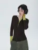 Colores Outfit: Camiseta de Manga Larga con Bloques de Color de Falso Dos Piezas / Top Exterior / Capa Base Ajustada