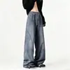 Jeans azules de corte inclinado para hombre, pantalones anchos de pierna recta a la moda, lavado suelto retro americano de otoño para adolescentes
