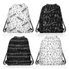 Bolsa No Tejida Wf061 Tema de Notas Musicales en Blanco y Negro Bolsa de Promoción de Regalo Bolsa con Cordón Decorativa de Notas Musicales para Almacenamiento