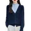 Outono e inverno falso duas peças lã penteada cardigan feminino renda meia-gola alta colorblock casaco malha solto exterior suéter
