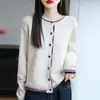 Cardigan de Punto Grueso con Bloques de Color, Cuello Redondo, Botones, Piel de Mapache, Nuevo para Mujer Otoño Invierno 2026