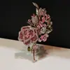 Broche vintage de flor rosa de circón lujoso y exquisito, prendedor de solapa de moda, pin de alta gama, elegante y versátil