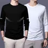 Camiseta de manga larga para hombre, capa interior de otoño para hombre, camiseta base elástica de corte holgado, camiseta estampada estilo coreano ins para hombre
