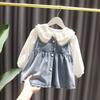 Traje de Ropa de Primavera para Niñas 2025 Nueva Llegada Camisa de Primavera y Otoño para Niñas Vestido de Mezclilla Conjunto de Moda de Dos Piezas Estilizado para Niñas