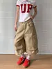 Calça Cargo Pleated Cropped Estilo Retrô Americano para Homens e Mulheres, Novo Estilo de Rua de Verão Versátil Solta Reta Wide-Leg Tendência