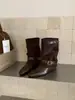 Botín de Punta Afilada Estacional Primer Encuentro Marrón Botines Cortos Botas de Mujer 2026 Otoño/Invierno Adelgazantes Botas Vaqueras Occidentales