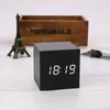 Reloj de Madera LED Multifuncional de Moda, Reloj Despertador Digital Perezoso Cuadrado Negro con Grano de Madera Silencioso Controlado por Voz Inteligente