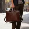 Bolsa da Sorte Fofa para Bebê Transfronteiriça Nova Bolsa Masculina Couro de Cera de Óleo Retrô Pasta com Zíper Duplo Masculina para Computador de 17 polegadas