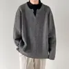 Suéter de Punto Grueso de Color Sólido para Hombre, Otoño e Invierno, Forrado de Polar, Engrosado, Sencillo, Holgado, Estilo Perezoso, Suéter Pulóver Casual