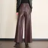 Pantalones auténticos de cuero genuino Haining para mujer, nuevos pantalones largos casuales de pierna ancha estilo coreano de piel de oveja para primavera/otoño, modernos