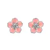 Aretes de botón de plata estilo coreano con esmalte de Durazno Dulce, pendientes colgantes, elegante guirnalda de epoxi, juego de joyería de Diamante Rosa flor de cerezo
