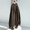 Pantalones plisados de estilo linterna para mujer, nuevo estilo de otoño, de cintura alta, fluidos, relajados, de pierna ancha, casual, con dobladillo