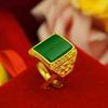 Anel Grande de Latão Puro Banhado a Ouro com Pedra Preciosa para Homens, Cor Duradoura, Joias para Atacado, Anel de Ágata Estilo Chinês