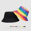 Sombrero de pescador arcoíris estilo japonés y coreano, con cabeza grande, costuras Wai, parte superior plana, combinable con todo, para hombre y mujer, sombrero de viaje, sombrero de lavabo, sombrero de doble cara.