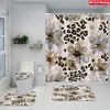 Juego de Cuatro Piezas de Cortina de Ducha y Alfombrilla de Baño con Diseño de Flores y Plantas Transfronterizas para Baño del Hogar, Cortina de Ducha Divisoria de Separación Seca y Húmeda, Cortina de Ducha Impermeable