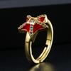 Moda Personalidade Cobre Micro Cravação Zircônia Cor Gota de Óleo Estrela de Cinco Pontas Anel de Abertura Ins Anel Hip-hop Ajustável Transfronteiriço