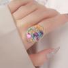 Suministro Transfronterizo Europeo y Americano Anillo de Aleación con Hebilla de Bufanda de Seda, Anillo Abierto Ajustable Vintage Moderno y Único con Cristal de Piedra Colorida