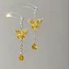 Brincos de Borboleta com Zircônia, Gota d'Água e Franjas, Brincos de Luxo Leve e de Alta Qualidade, Design Retrô de Nicho, Brincos da Moda para Mulheres