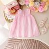 2025 Amazon Estilo Coreano Novo Decoração de Laço Rosa Vestido de Princesa Verão Sem Mangas Estilo Fofo para Meninas
