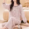 Pijama de algodão e seda feminino, calças de manga comprida, cardigan, estampa Guofeng, confortável, primavera e verão, novo estilo, roupa para casa, fino