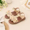 Sandálias Estilo Princesa para Meninas Malha Flor com Strass Velcro Outdoor Banquete Solado Macio Antiderrapante Sapatos para Meninas