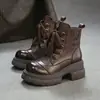 Jiezhou Colección Otoño 2026: Botas Martin de Cuero Lavado Vintage para Mujer con Acabado Texturizado, Diseño que Aumenta la Altura y Estiliza