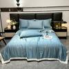 Conjunto de quatro peças de seda para lavagem de verão estilo princesa, capa de edredom de seda gelada Tencel, lençol de cama, conjunto de três peças