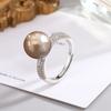[Fábrica] Anillo de Conchas Ajustable Abierto Multicolor Negro y Gris para Mujer con Incrustación de Anillo de Perla de Imitación de Zirconia