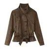 Ropa de comercio exterior para mujer 2026 Moda europea y americana chaqueta holgada con botones y cinturón, con textura de gamuza, modelo D17514