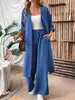 Moda europea y americana transfronteriza de Amazon, nuevo conjunto casual de dos piezas: top de color liso, holgado y cómodo, abierto por delante, combinado con pantalones