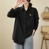 Toma Real de Camisa Casual de Manga Larga de Color Puro Versátil Artística para Mujer 2025 Otoño Nueva Camisa Holgada Bordada