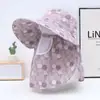 Chapéu de sol feminino de algodão e linho seersucker de primavera e verão com aba grande para colheita de chá e proteção solar, xale chapéu de sol anti-ultravioleta para mulheres