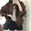 Enviado. Jaqueta versátil de couro sintético estilo coreano, com corte solto e gola alta, para mulheres, nova moda casual outono e inverno 2026, ins