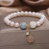 Pulseira de pérolas de água doce estilo coreano feminina estilo chinês Sorte Sorte vida longa pingente de cadeado pulseira presente para namorada namorada