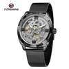 Reloj Mecánico Automático Forsining para Hombre, Moda Casual, Hueco, Correa de Malla Impermeable, Grabado, Correa de Acero