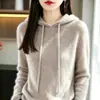 Novo suéter casual com capuz, 100% lã, tricotado, macio, cor sólida, solto, espesso, para mulheres - Outono e Inverno