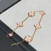 Versión de Gama Alta V-Oro Lv Pulsera de Trébol de Cuatro Hojas Cinco Hojas Nácar Natural Chapado en Oro Grueso de 18K Collar de Trébol de Cuatro Hojas Nácar Tianhe