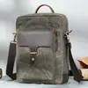 Bolsa de Ombro Masculina Lona com Couro Crazy Horse Multifuncional para Celular Resistente a Arranhões ao Ar Livre Bolsa Mensageiro Masculina Moda Atacado