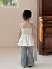 Ropa Coreana Infantil Nuevo Estilo Verano 2026, Top sin Tirantes de un Hombro de Moda para Niñas, Dulce Top tipo Camiseta con Volantes