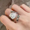 Anel simples e versátil da série prata, anel geométrico de dedo indicador com borla de lava, anel aberto personalizado para meninas e casais, moderno para homens