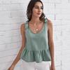 Ropa de Mujer Transfronteriza Europea y Americana de Punto Fresco Estilo Vacacional Tops Sueltos Verano Nuevos Tops sin Mangas Sueltos con Volantes