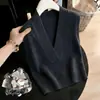 Colete de malha com decote V outono/inverno 2026, suéter feminino 100% lã, suéter de base estilo europeu, top sem mangas