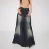Falda Vaquera Lavada Vintage para Mujer, Nuevo Estilo Primavera y Otoño 2026, Falda Larga Casual Irregular Deshilachada de Corte A