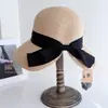 Sombrero de Paja de Verano para Mujer Estilo Old Money con Lazo Grande y Cinta, Sombrero de Playa para Vacaciones, Sombrero Tipo Cubo de Moda