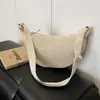 Bolsa de Dumpling Cor Sólida em Camadas Estilo Japonês 100% Algodão para Mulheres 2025 Nova Bolsa Transversal Leve de Ombro Único Bolsa de Axila em Lona