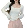 Otoño e Invierno interior Espina de pescado cuello cuadrado fondo para mujer camiseta de terciopelo de doble cara para mujer swing adelgazante camisa fondo top moderno para combinar con todo