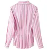 Moda feminina europeia e americana transfronteiriça, best-seller do AliExpress, camisa listrada patchwork da moda em rosa e azul claro